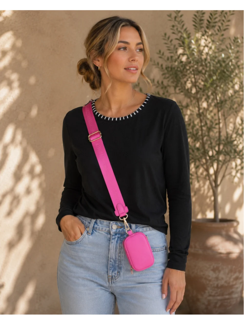Women's Steve Madden Pink Logo Strap with Detachable adjustable￼Pouch Summer